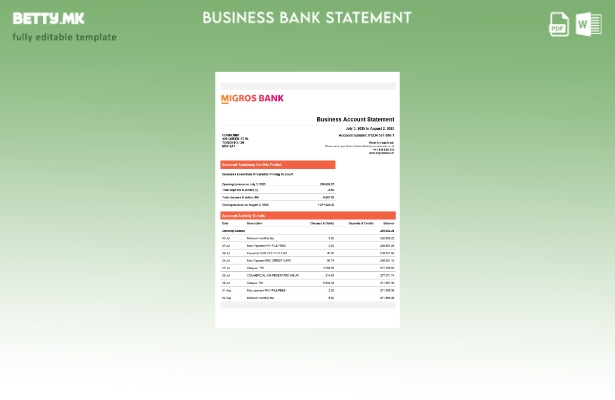 Модерен стил на швајцарската изјава на Migrosbank за претпријатието Шаблон Word 